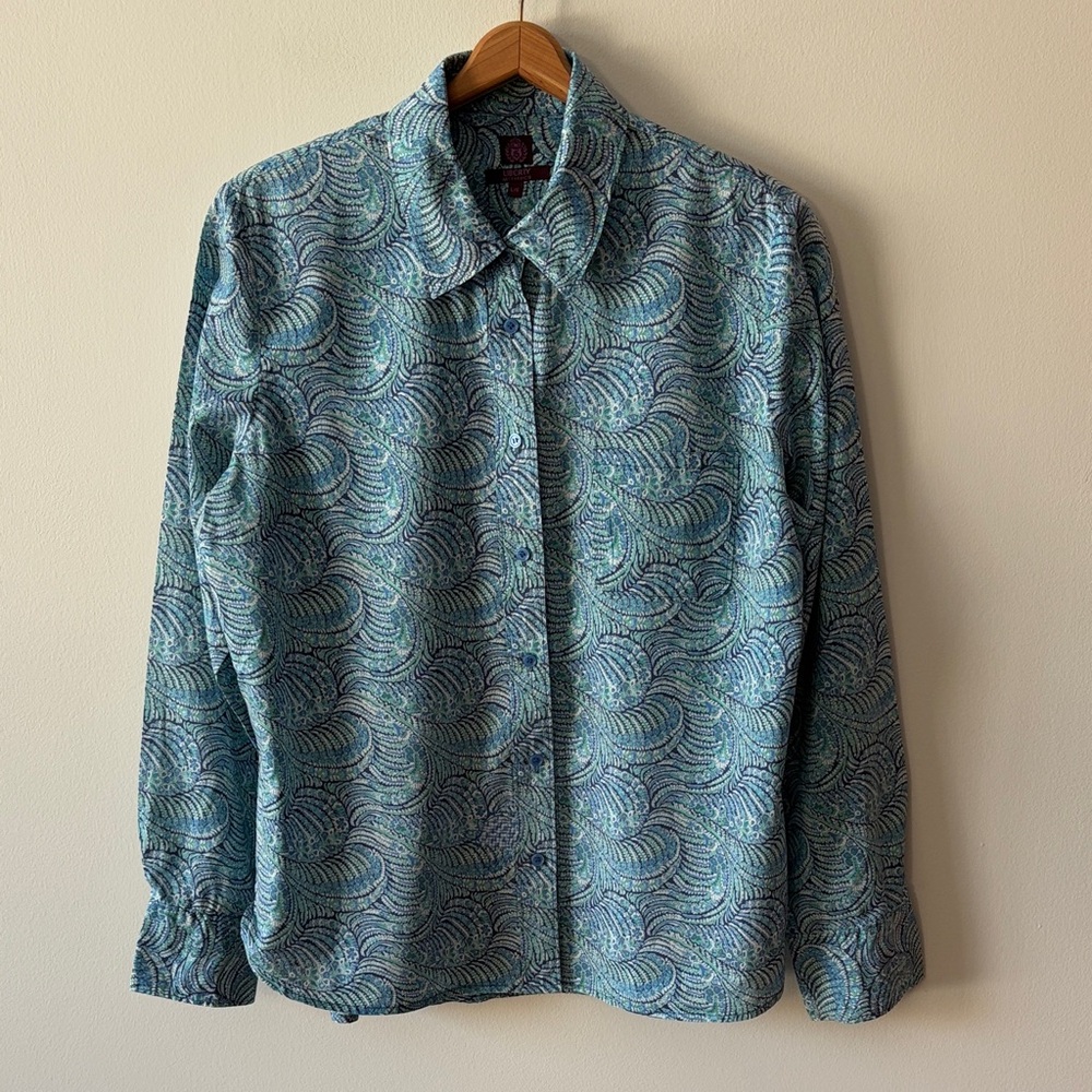 Liberty Fabrics Oscar Fitted Shirt Blue Green Size Large